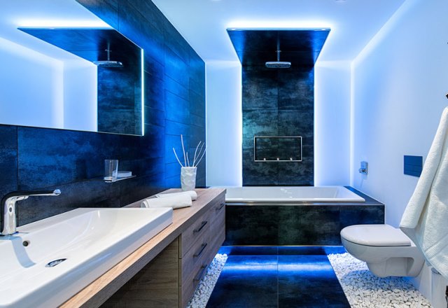 Blue LED light in the bathroom