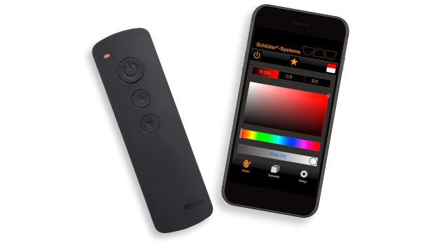 remote control and smartphone with app Schlüter-LED-Color-Control